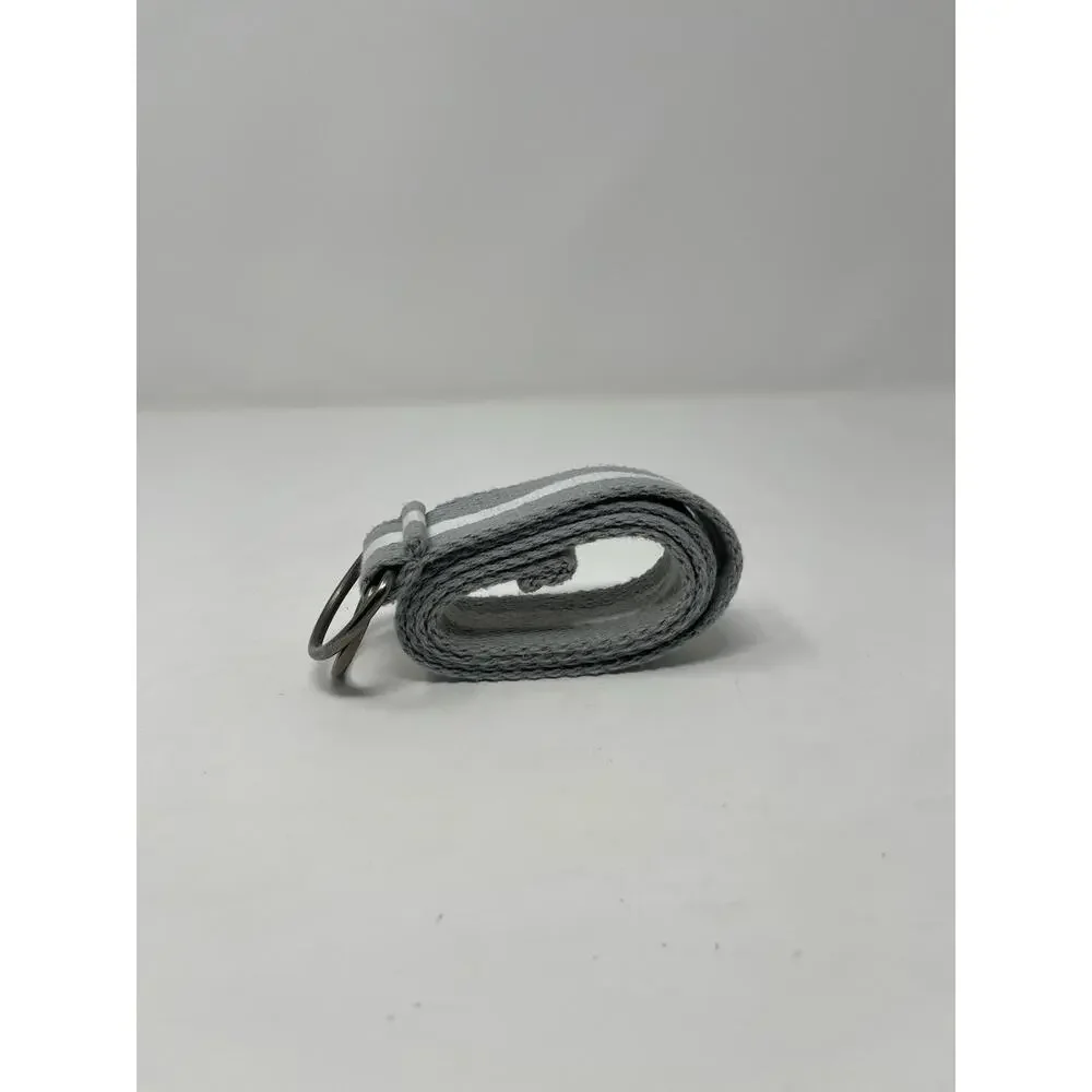 Men's Gray and White Striped Canvas Webbed Belt with D-Ring Buckel‎